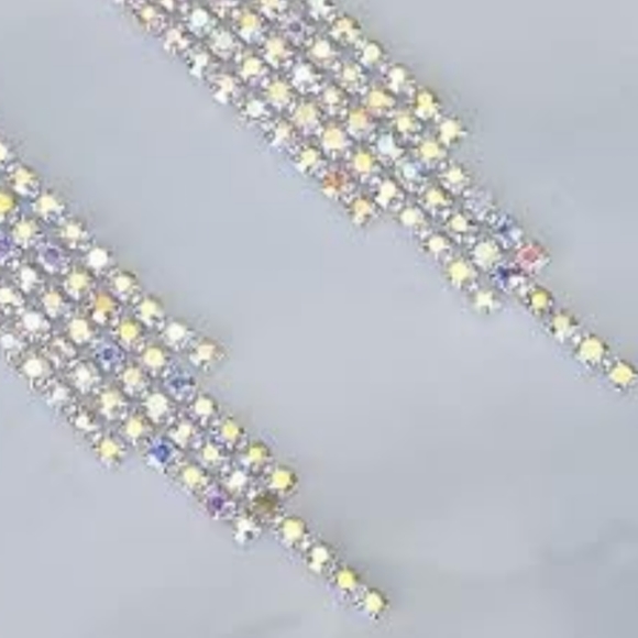 Long AB Rainbow Sparkling Art Deco Earrings Rhinestone CZ Event Minimalist New - Picture 4 of 10
